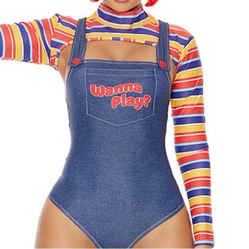Chucky Costume - Striped Bodysuit with Denim Overlay